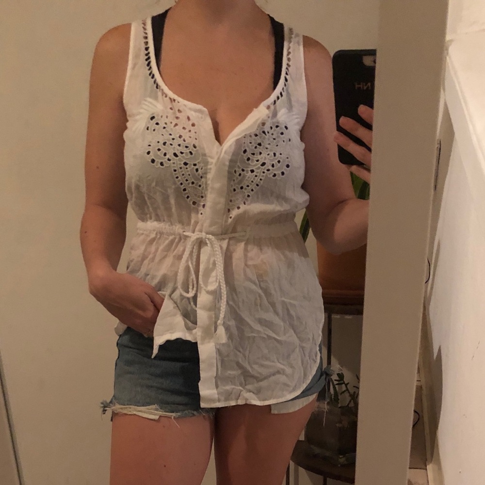White eyelet French Connection top